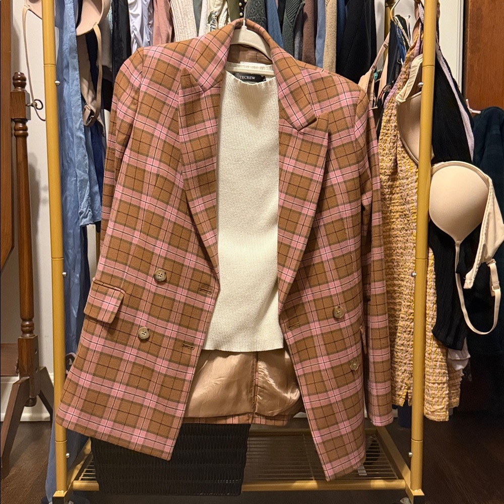 WILFRED Aritzia NWOT Sz 4 Oversized Plaid Checkered Pink Brown Blazer Orig $228